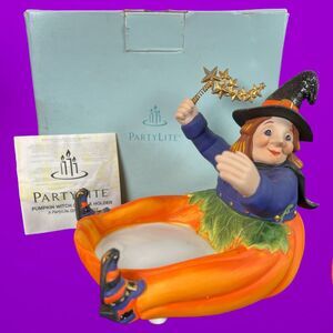 Retired PartyLite Halloween Witch Pumpkin Jar Pillar Candleholder P8212 w/ Box